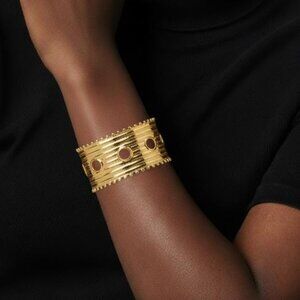 Wide Gold-Plated Stainless Steel Bangle/Adjustable Open-End Fashion Bow Design